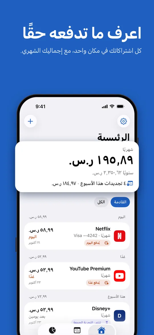 الرئيسية: الإجمالي الشهري والتجديدات القادمة