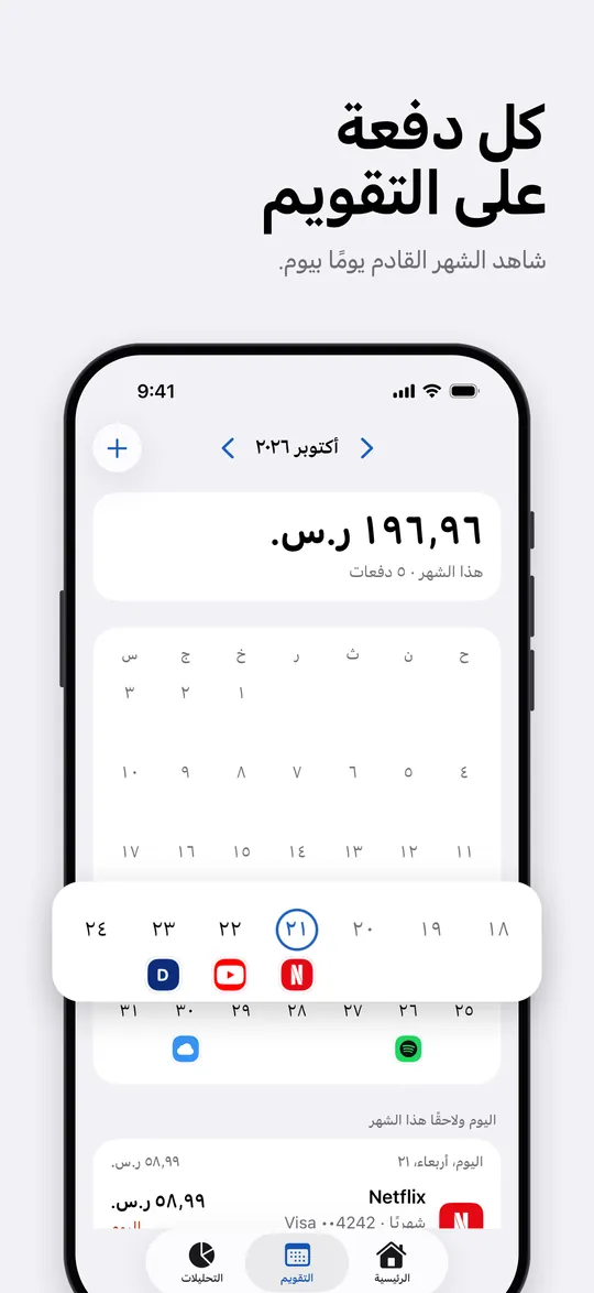 التقويم مع كل دفعة في الشهر