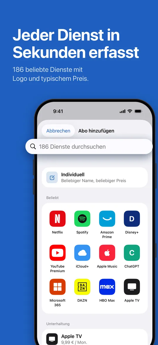 Ein Abo aus dem Dienste-Katalog hinzufügen