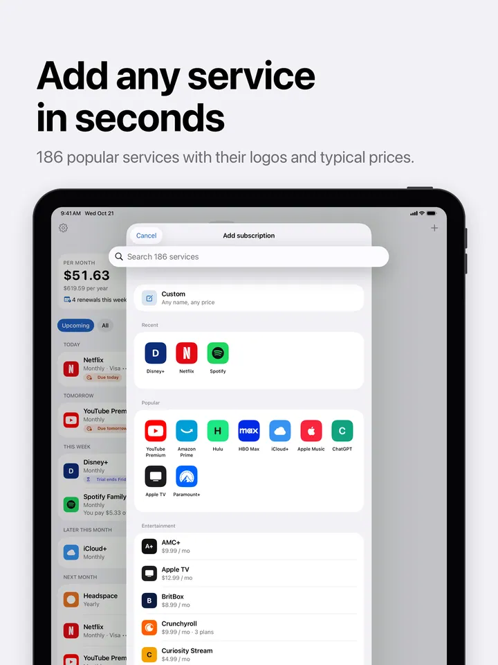 Adding a subscription on iPad