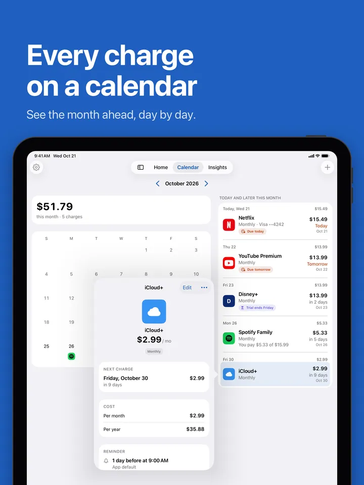 The calendar on iPad