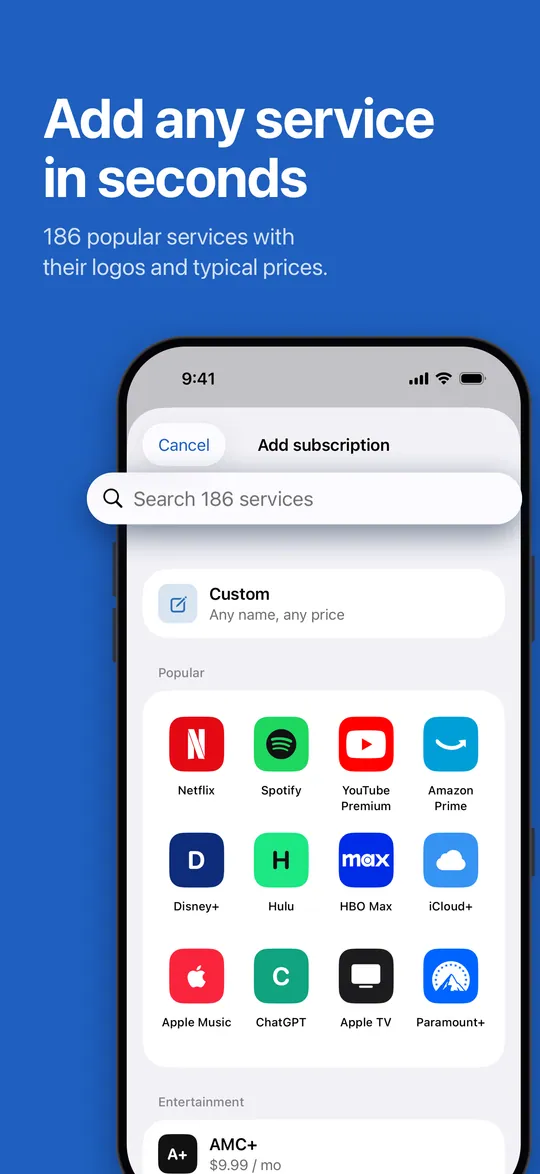 Adding a subscription from the service catalog