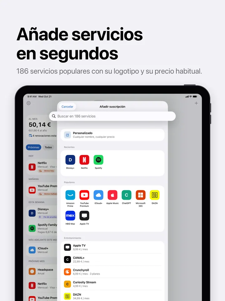 Añadir una suscripción en el iPad