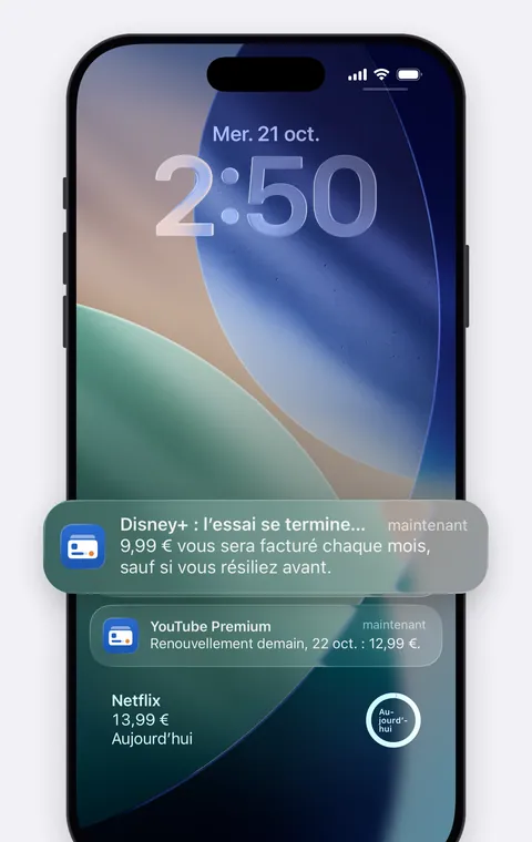 Un rappel de Renew sur l’écran verrouillé avant la fin d’un essai gratuit