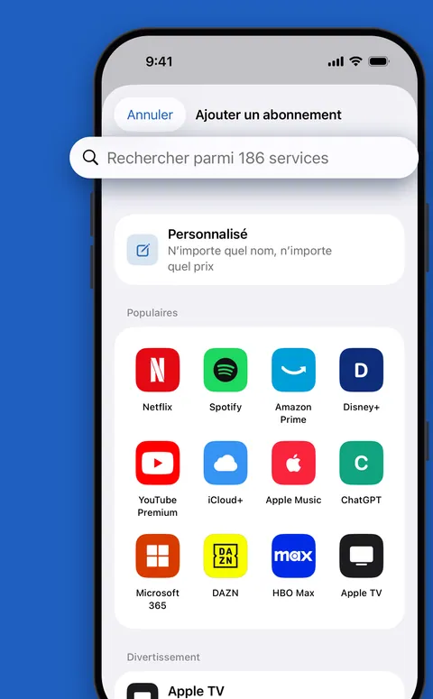 Ajout d’un abonnement depuis le catalogue de services populaires de Renew