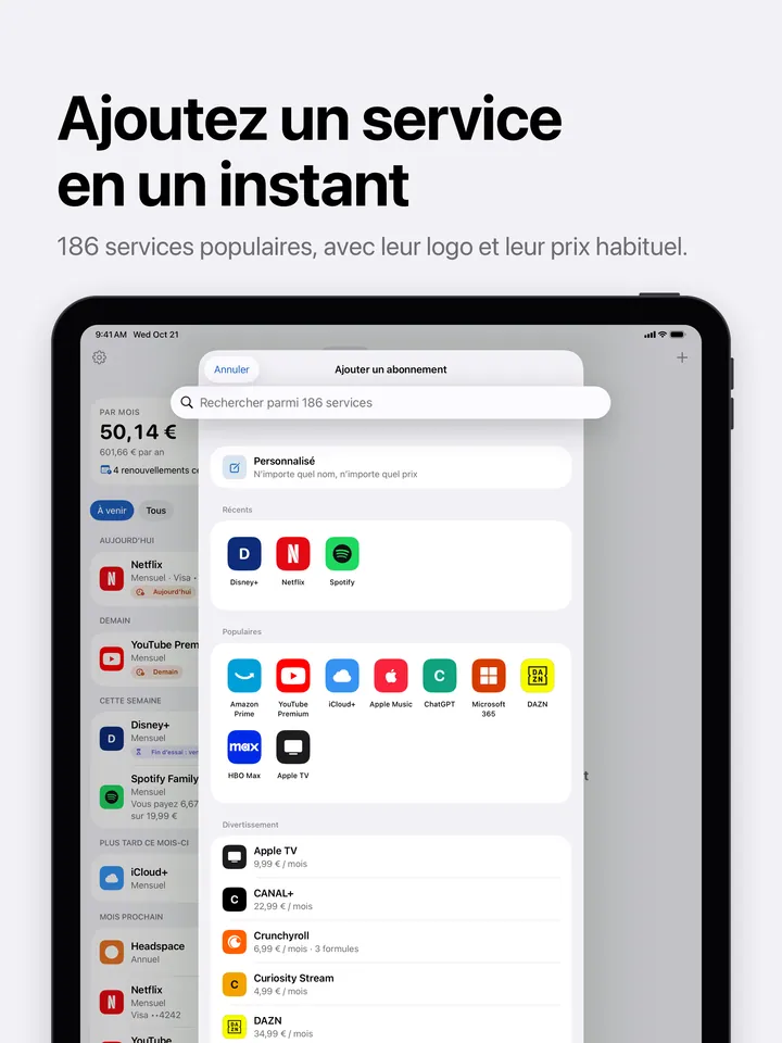 Ajout d’un abonnement sur iPad