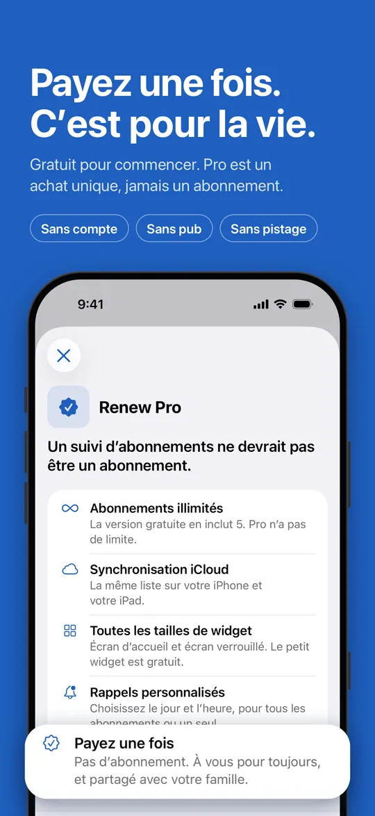 Renew Pro : un seul achat, sans abonnement