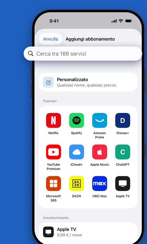 Aggiunta di un abbonamento dal catalogo di servizi popolari di Renew