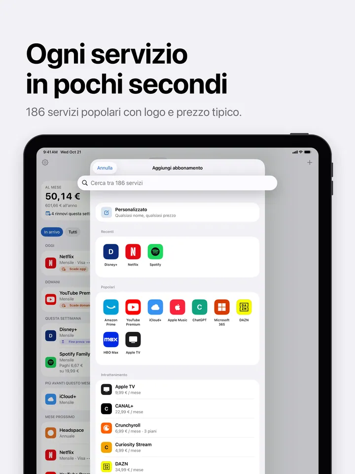 Aggiunta di un abbonamento su iPad