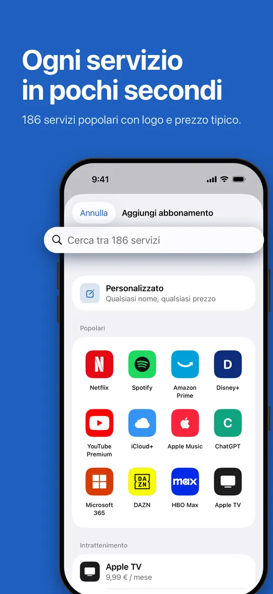 Aggiunta di un abbonamento dal catalogo dei servizi