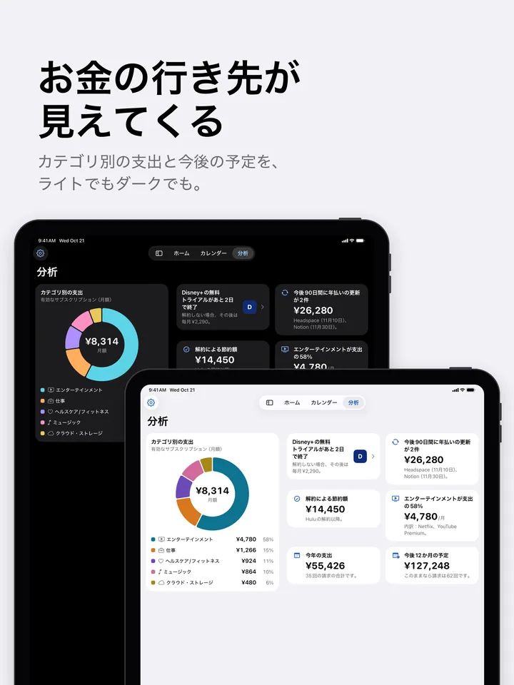 ライトモードとダークモードで表示したiPadの分析