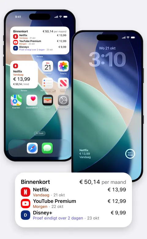 Widgets van Renew op het beginscherm en het toegangsscherm