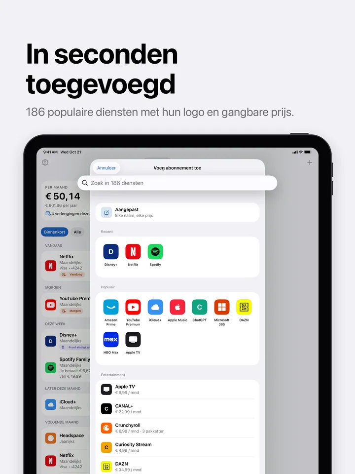 Een abonnement toevoegen op de iPad