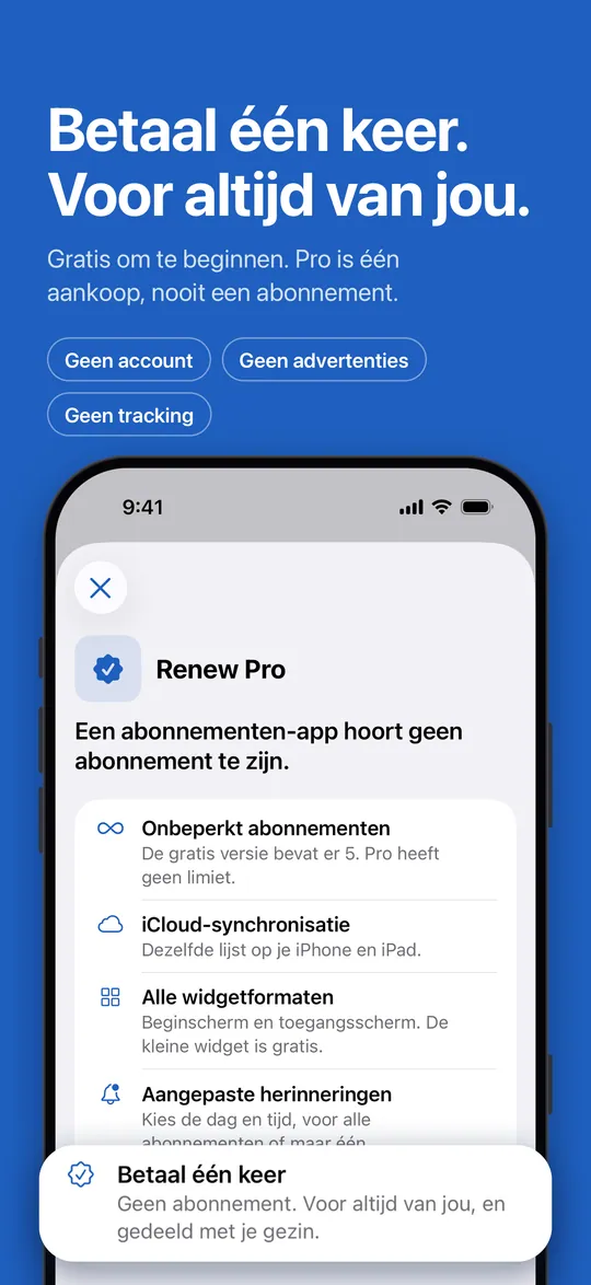 Renew Pro: één aankoop, geen abonnement