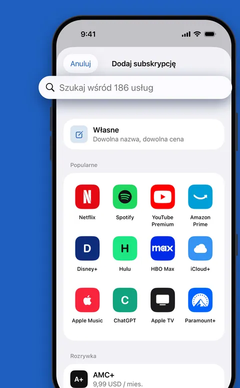 Dodawanie subskrypcji z katalogu popularnych serwisów w Renew