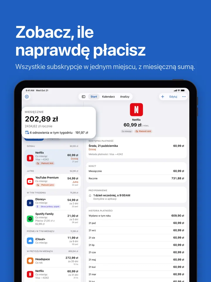 Start na iPadzie: miesięczna suma i nadchodzące odnowienia