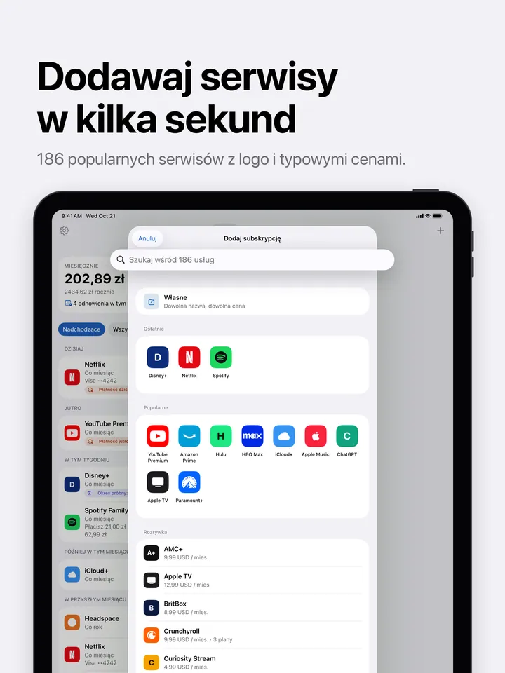 Dodawanie subskrypcji na iPadzie