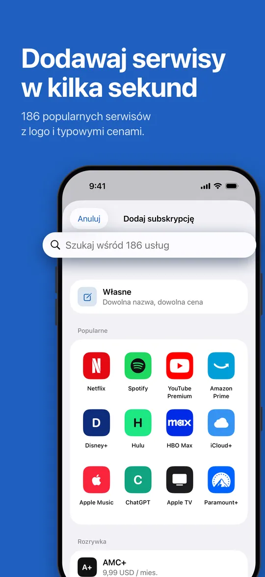Dodawanie subskrypcji z katalogu serwisów