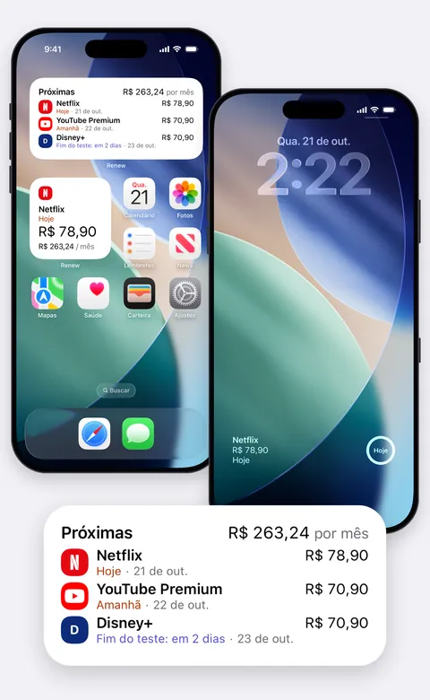 Widgets do Renew na Tela de Início e na Tela Bloqueada