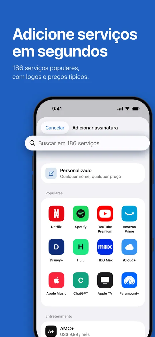 Adicionando uma assinatura pelo catálogo de serviços